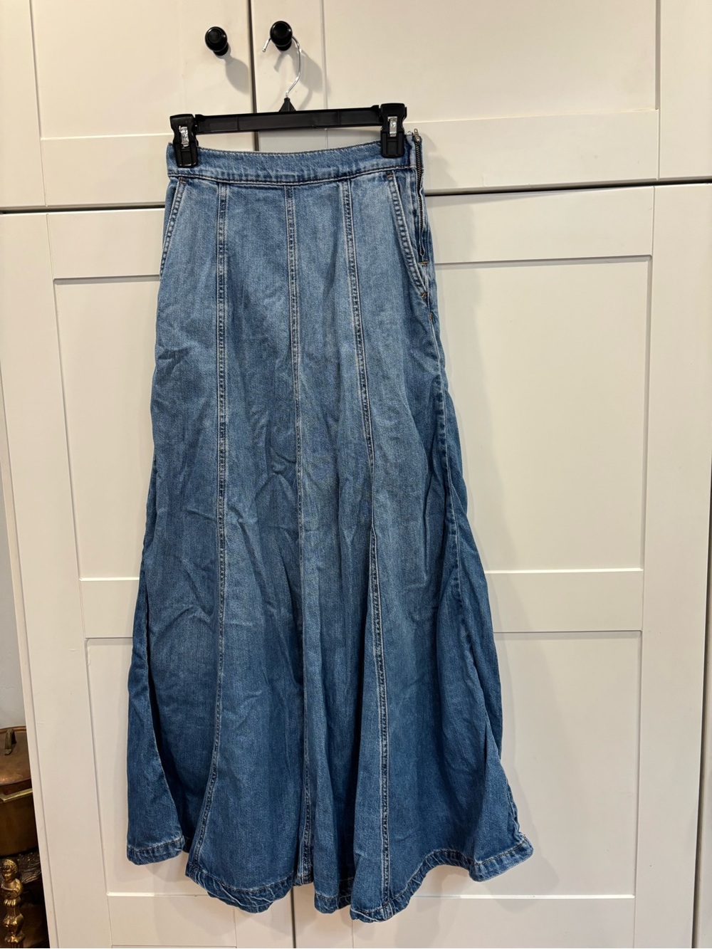 We The Free Panelled Blue Denim Maxi Skirt